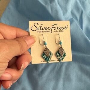 Silver Forest Blue and Silver Dangle Earrings